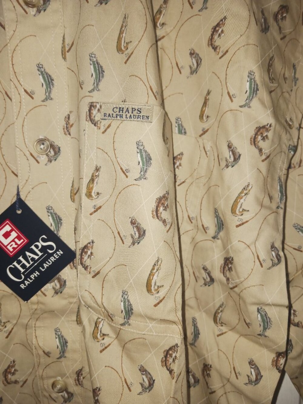 Chaps Ralph Lauren Fly Fishing Print Long Sleeve Button Up Shirt Pockets M NWT - Picture 5 of 5